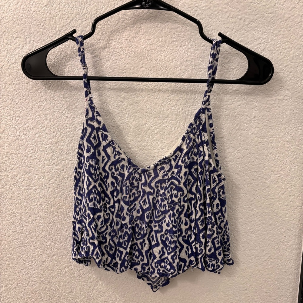 Blue + White Pattern Crop top - SMALL